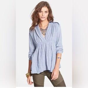 NWOT Free People All who wander Light Blue Blouse